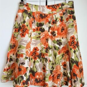 Sherry Taylor XL Artistic Floral Midi Skirt – Ramie Blend – Fit & Flare – Lined